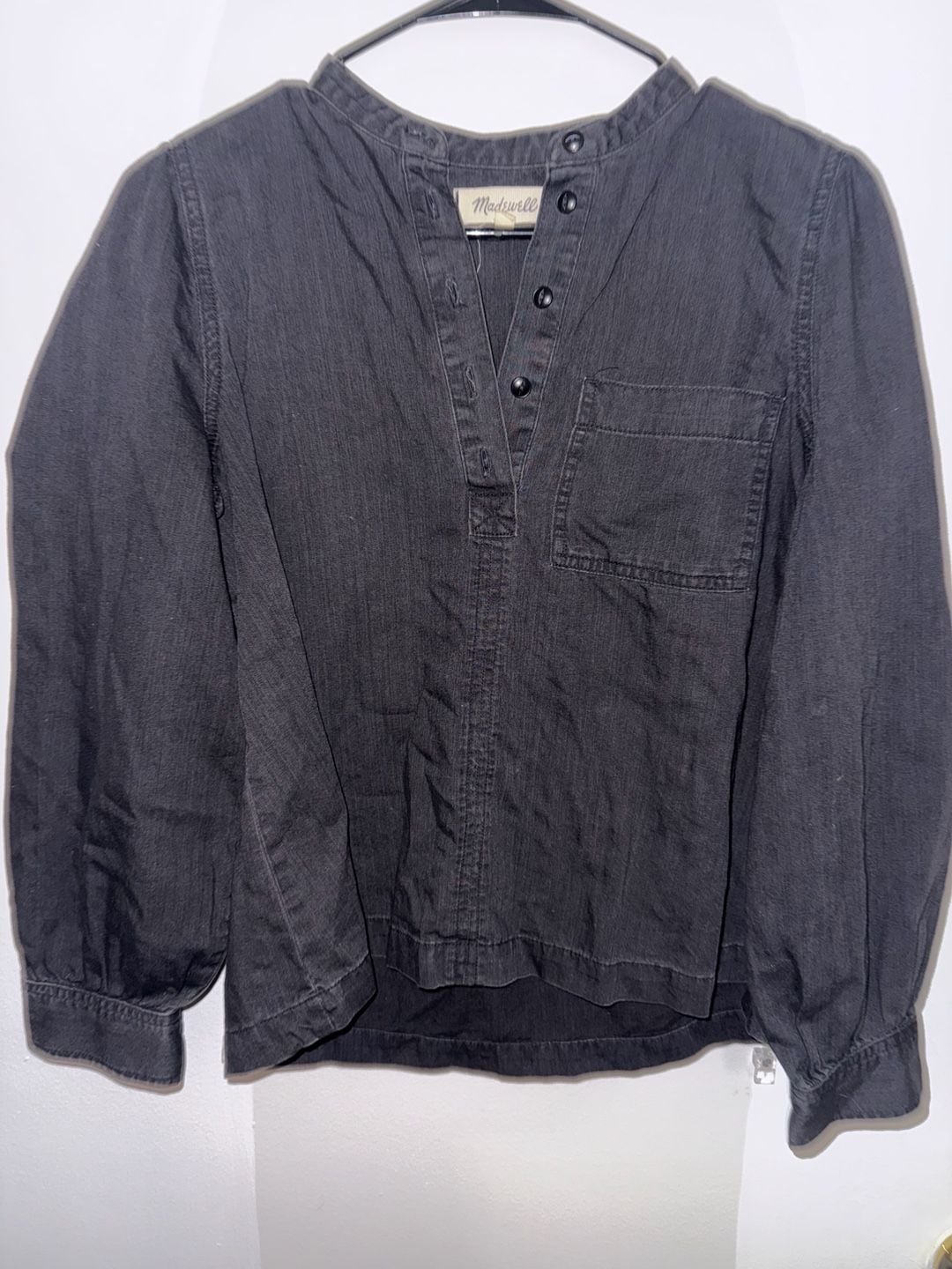Madewell Denim Long Sleeve Button-Up Shirt In Black Lunar Wash